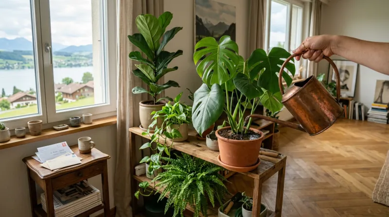 Pflanzen werden in Schweizer Wohnung gegossen